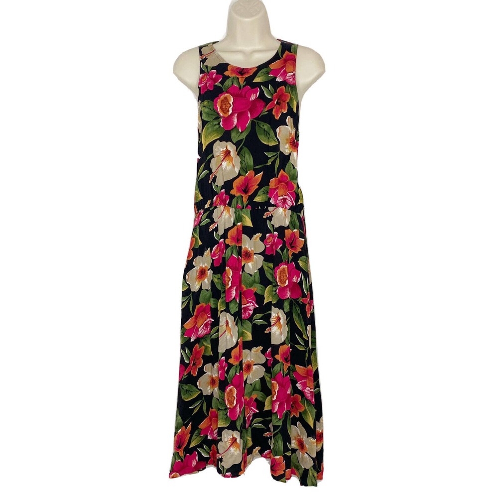 Caroline Wells Vintage Floral Rose Print Sleeveless Flare Dress Size 8 N1